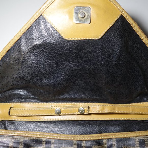 Vtg 1980’s Fendi FF Zucca Coated Canvas & Leather Monogram Envelope Clutch Bag - Picture 11 of 16